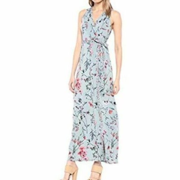 BCBGMaxAzria  Blue Wildflowers Midi Wrap Dress - Picture 1 of 3